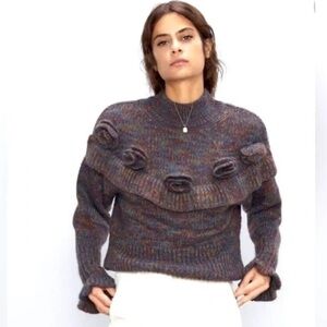 ZARA Mohair Blend Ruffle Rose sweater